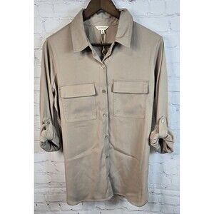 Max Studio Women's Cobblestone Button Down Minimalist Roll Tab Sleeve Sz M NWT